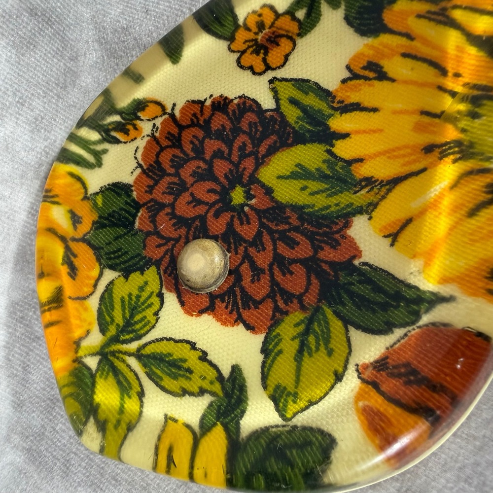 Vtg 60s 70s Floral Acrylic Spoon Rest Orange Yellow Sunflower Retro Kitchenware - Picture 6 of 6